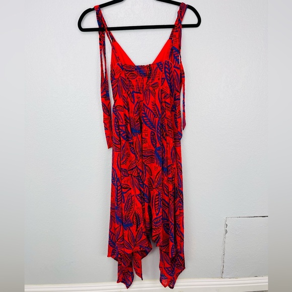 ALEXIS for Target Orange and Blue Botanical Asymmetrical Flowey Midi Dress - Picture 7 of 9